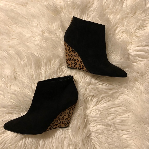 Ava & Aiden Black & Leopard Wedge Booties - Picture 2 of 14